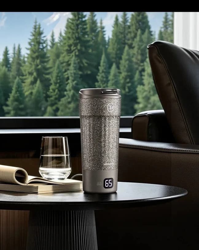 Titaninis elektrinis kelioninis puodelis 400ml su temperatūros rodymu