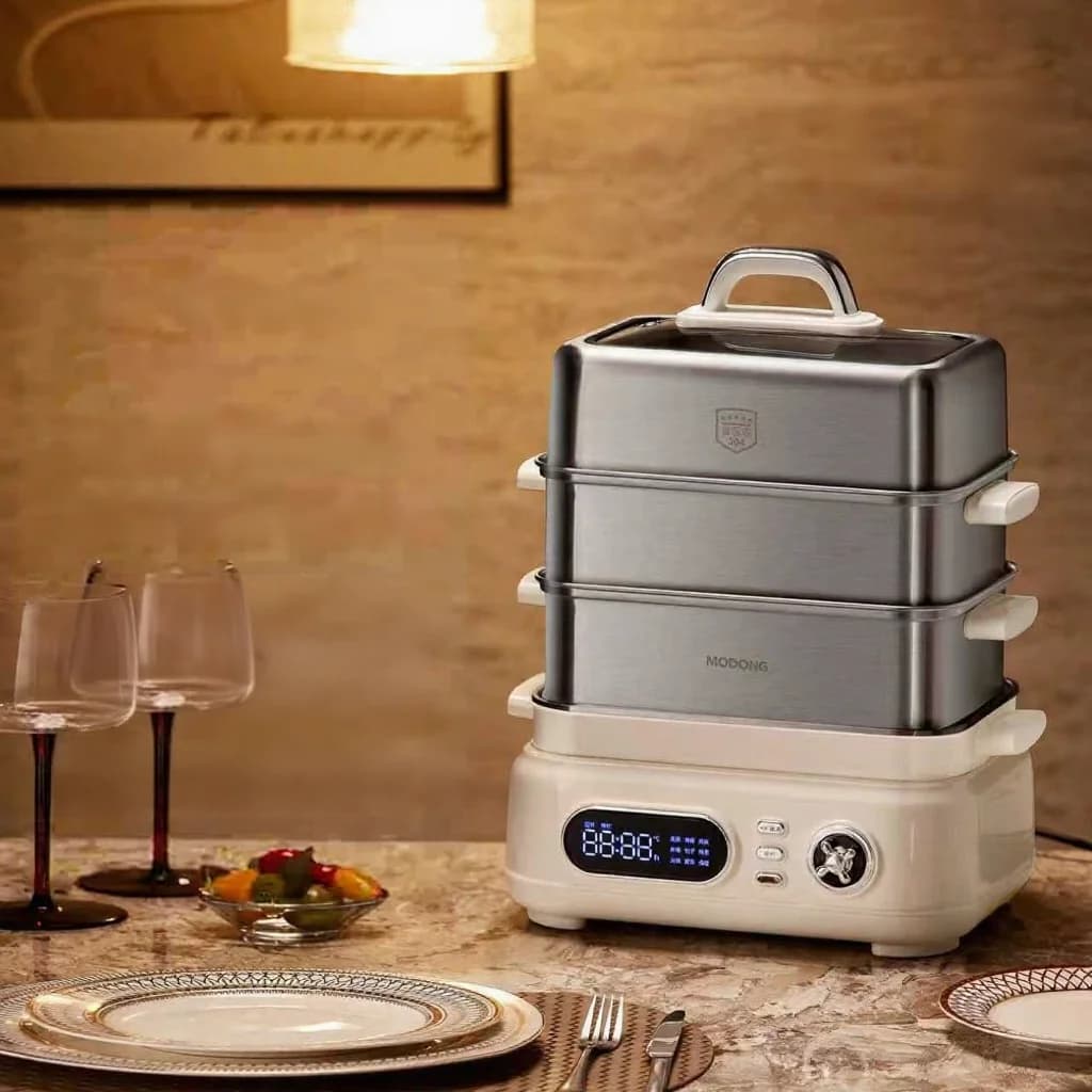 Elektrinis nerūdijančio plieno 3 aukštų garų viryklė, 18 L, 220 V, 1500 W