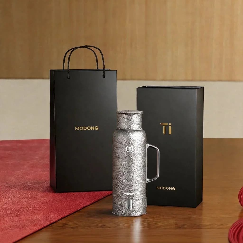 Titaninis šildomas termo puodelis su rankena 680ml dovanų dėžutėje