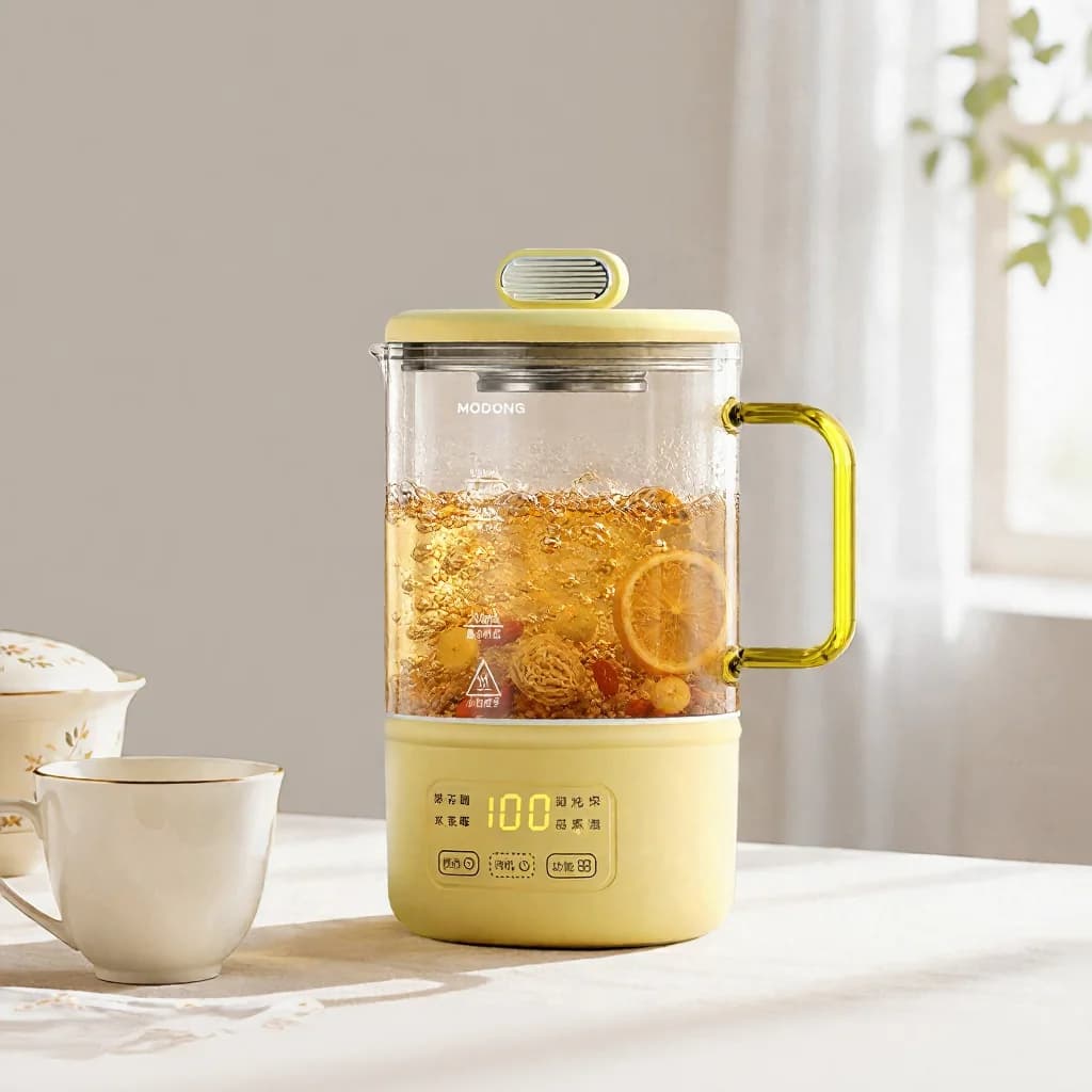 Stiklinis elektrinis sveikatingumo puodas 600ml 500W su šilumos palaikymu ir laikmačiu