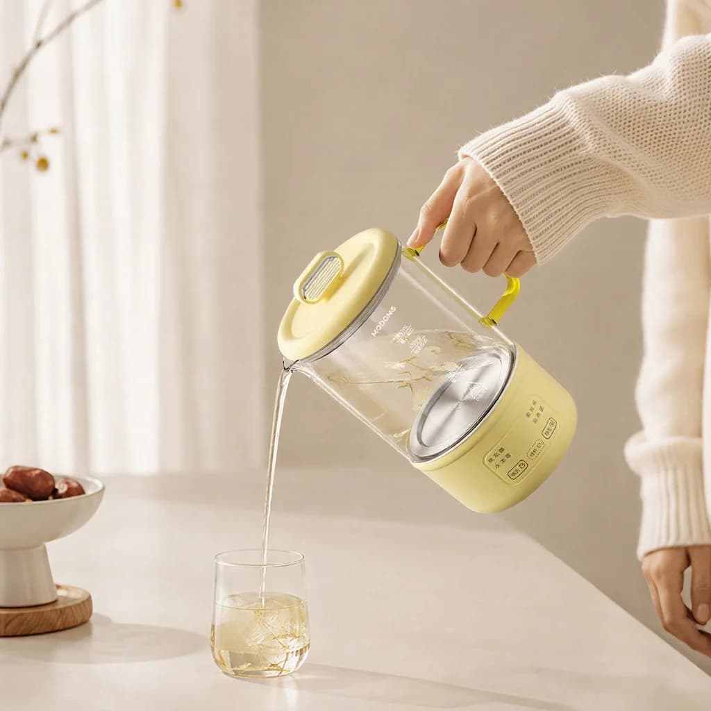 Stiklinis elektrinis sveikatos puodas 600ml 500W su šilumos palaikymu ir laikmačiu