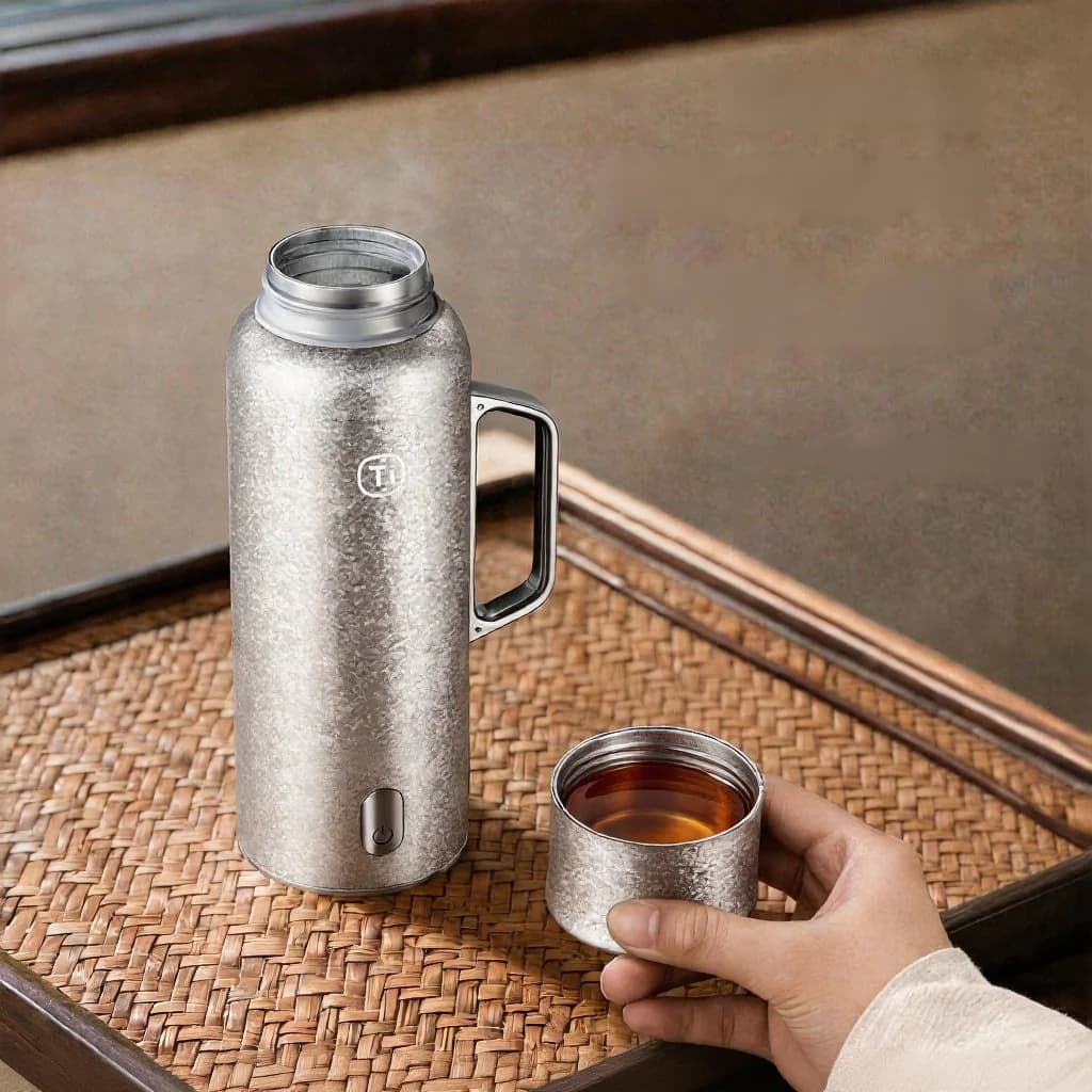 Titaninis šildomas termo puodelis su rankena 680ml dovanų dėžutėje