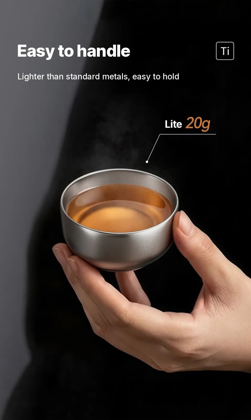 Gryno titano gongfu arbatos puodelių rinkinys 55 ml, rankų darbo, natūralaus paviršiaus