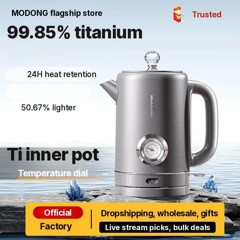 Gryno titano elektrinis virdulys 1.8L su temperatūros rodmeniu