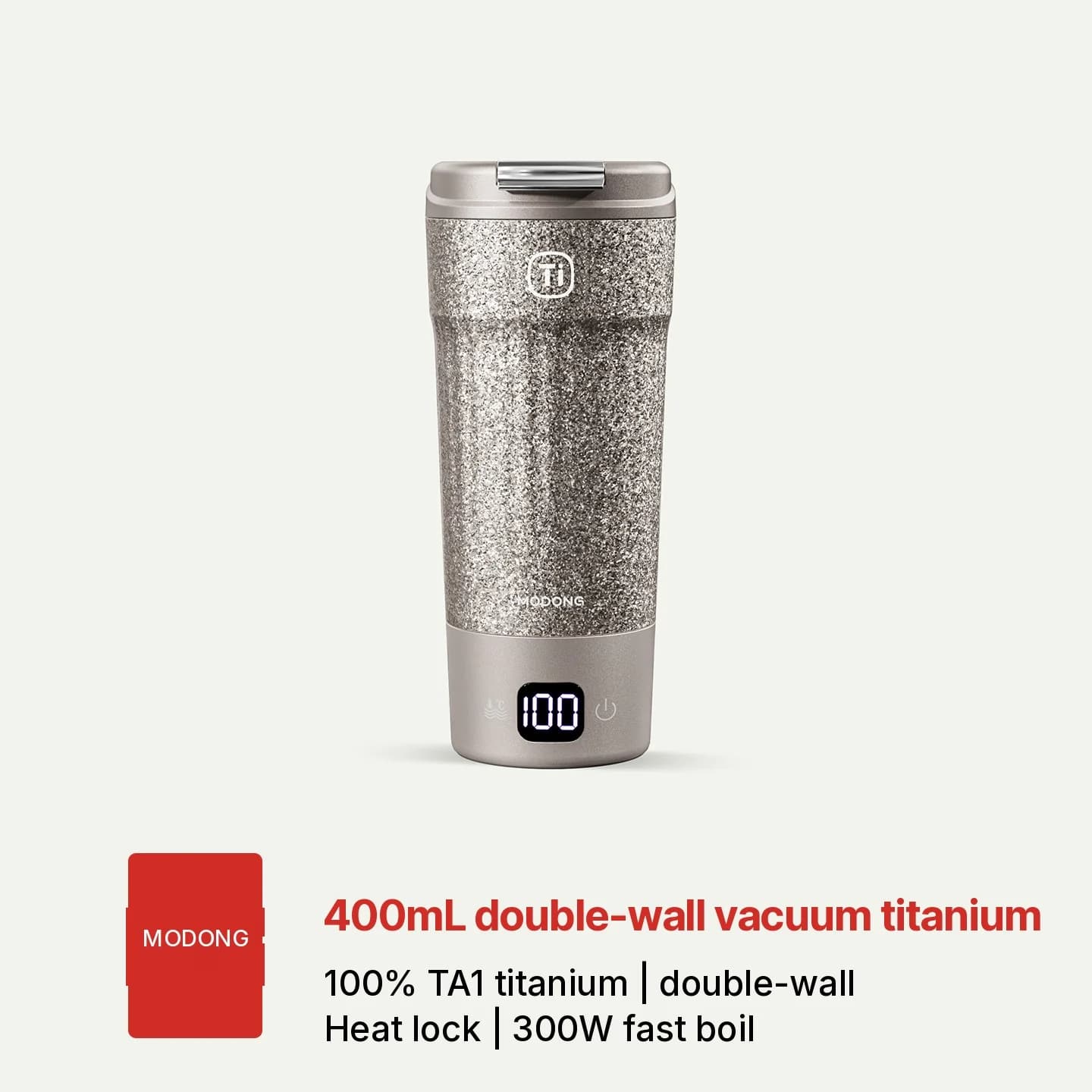Titaninis elektrinis kelioninis puodelis 400ml su temperatūros ekranu