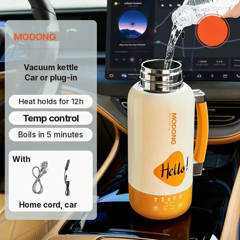 Nešiojamas elektrinis šildomas virdulio puodelis automobiliui ir tinklui, 1 l, 316 nerūdijantis plienas