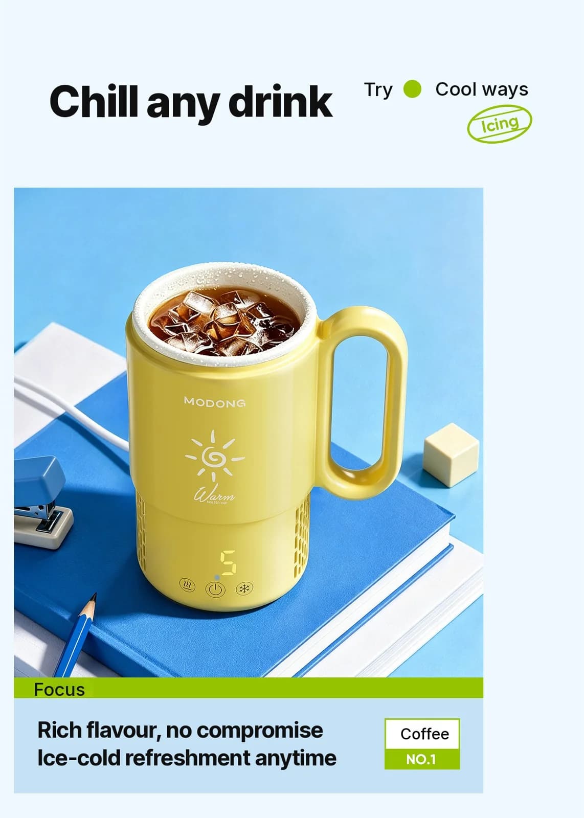 Nešiojamas šildymo ir vėsinimo puodelis, 450 ml, 36 W, jutiklinis valdymas