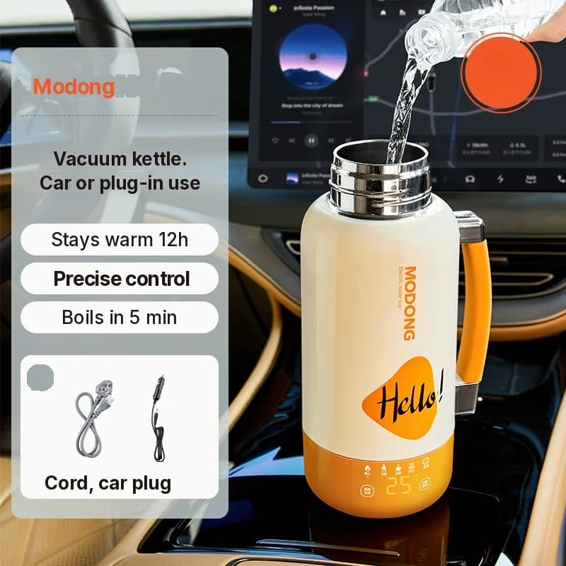 Nešiojamas elektrinis kaitinamas virdulio puodelis automobiliui ir tinklui 1L 316 nerūdijantis plienas