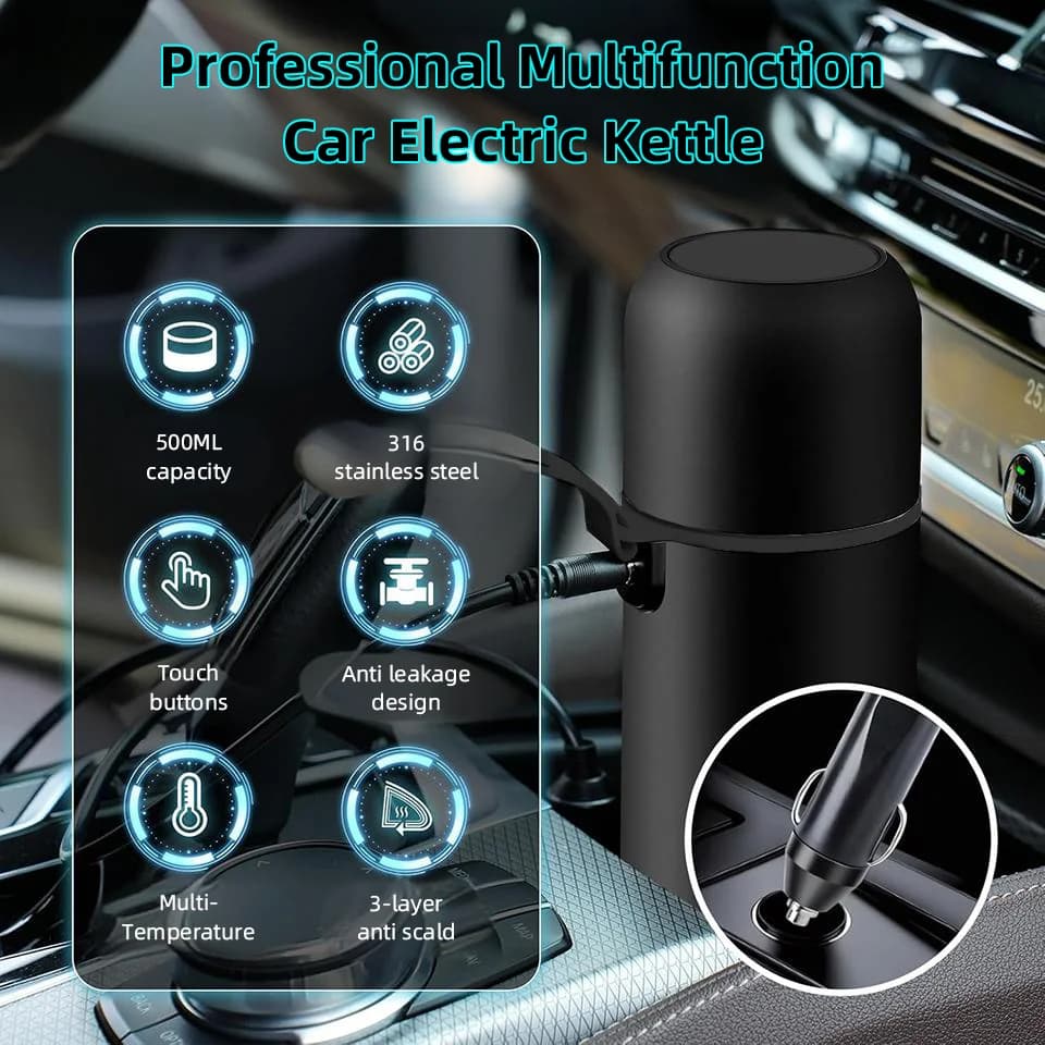 500ml 12V/24V automobilinis šildomas puodelis