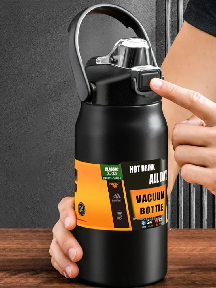 Didelis sportinis termosas su šiaudeliu 0.8-1.5L