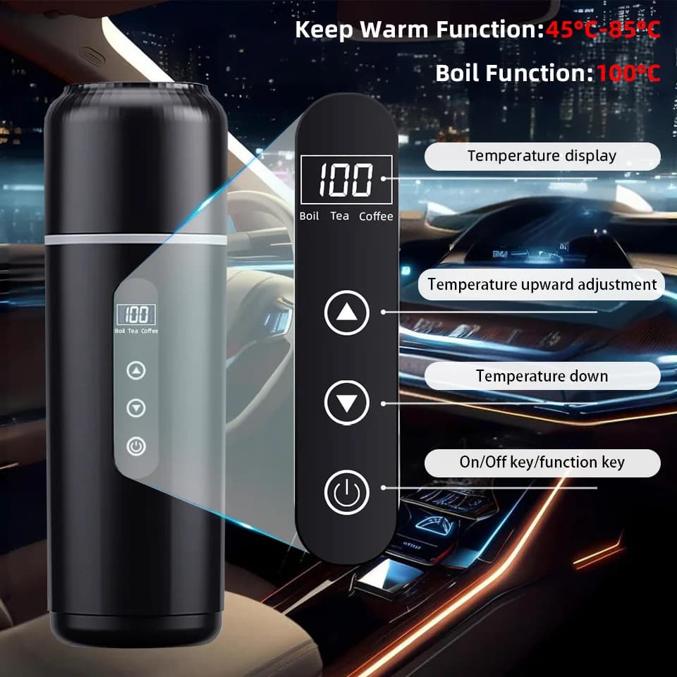 500ml 12V/24V automobilinis šildomas puodelis
